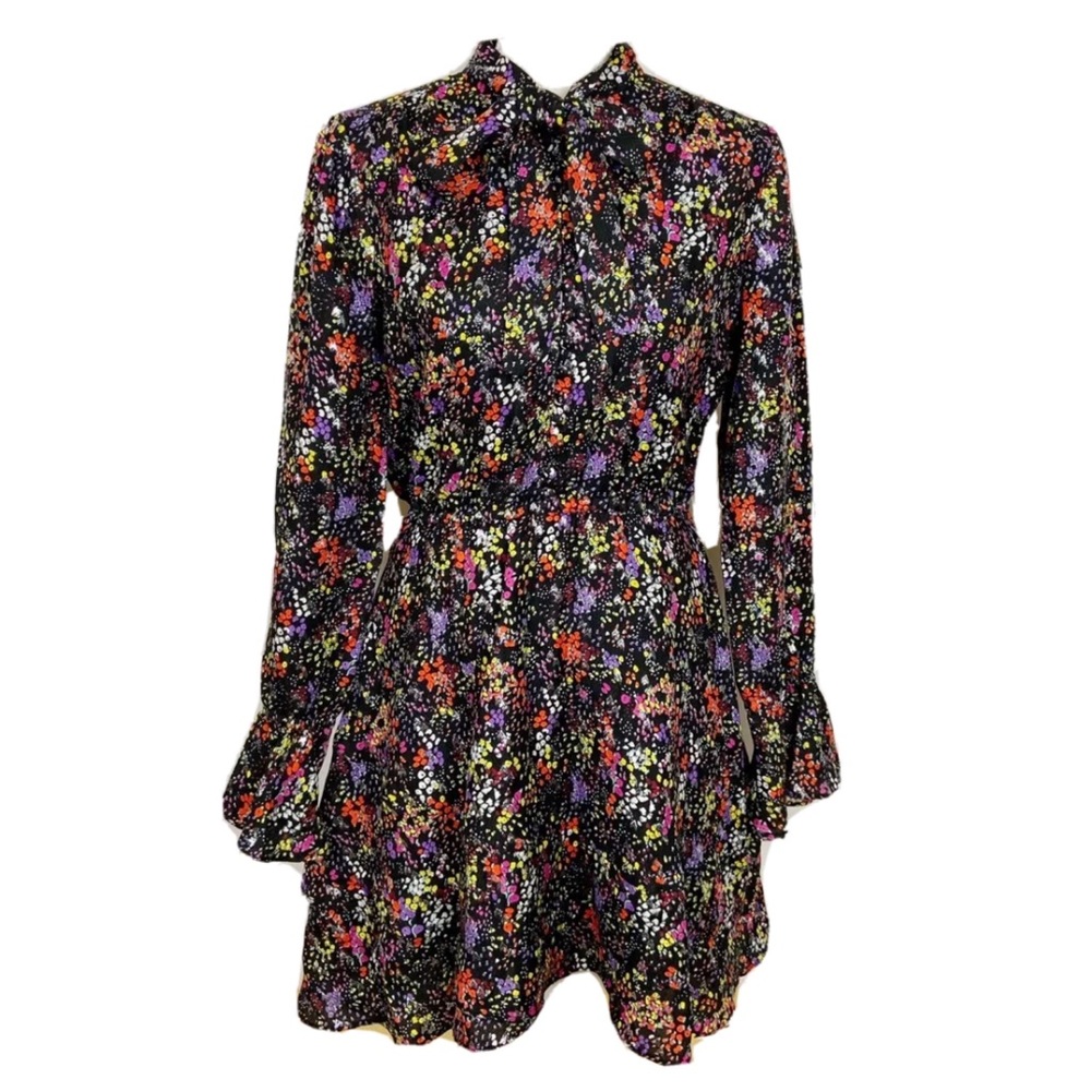 Derek Lam 10 Crosby™ Silk Blend Colorful Floral Tiered Hem Dress w/Tie Neck 4